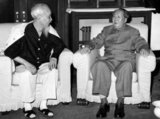 Mao Zedong, 1st Chairman of the Chinese Communist Party (1943-1976) in amiable conversation with Ho Chi Minh, Chairman of the Workers's Part of Vietnam (1951-1969), May 16, 1965.