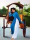 Vietnam: Modern commercial painting of a young woman in an ao dai dress descending from a covered pony cart, copied from a 1950s photograph, for sale in Saigon