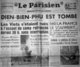 Vietnam / France: 'Dien Bien Phu Has Fallen', Headlines of 'Le Parisien', 8-9 May, 1954