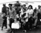 Vietnam: Refugees from the defeated Republic of Vietnam being evacuated to the flight deck of a US carrier in the South China Sea, April 1975